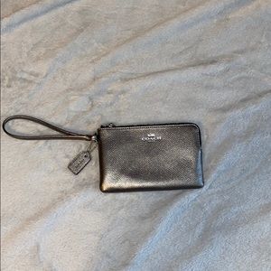 COACH pewter colored wristlet